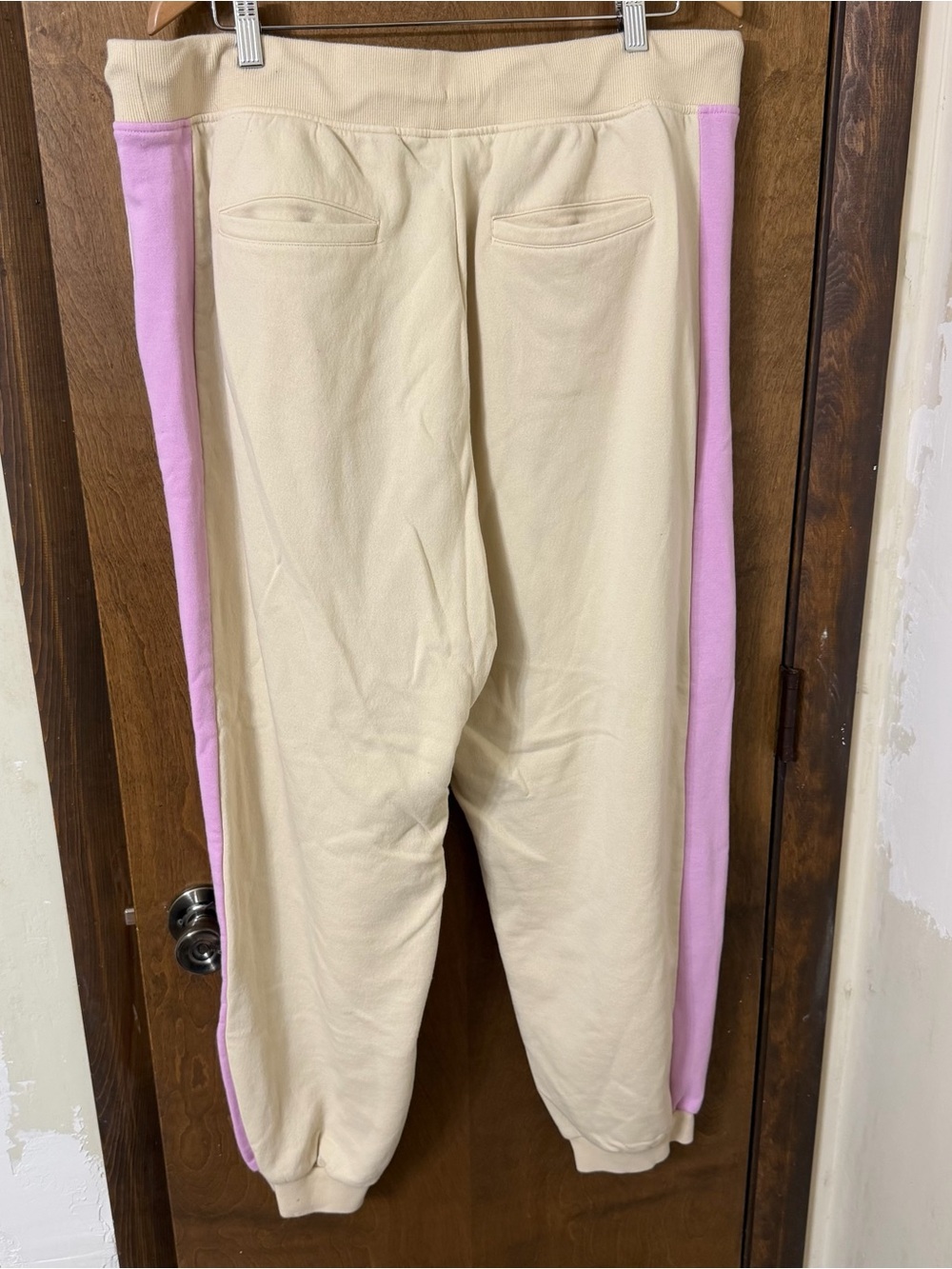 Lego Women’s 1X Cream Track Pants with Pink Side Stripes and Orange Drawstring - Picture 4 of 5